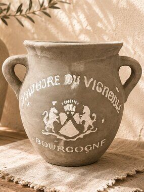 New Vintage Bourgogne Clay Double Handled Wine Jug European Farmhouse Pottery